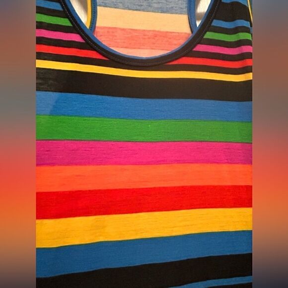Chesley womens L rainbow striped multicolored maxi dress colorful retro slit EUC - Picture 8 of 14